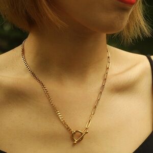 CHARLOTTE Mix Chain T-Bar Gold Necklace by hackney nine